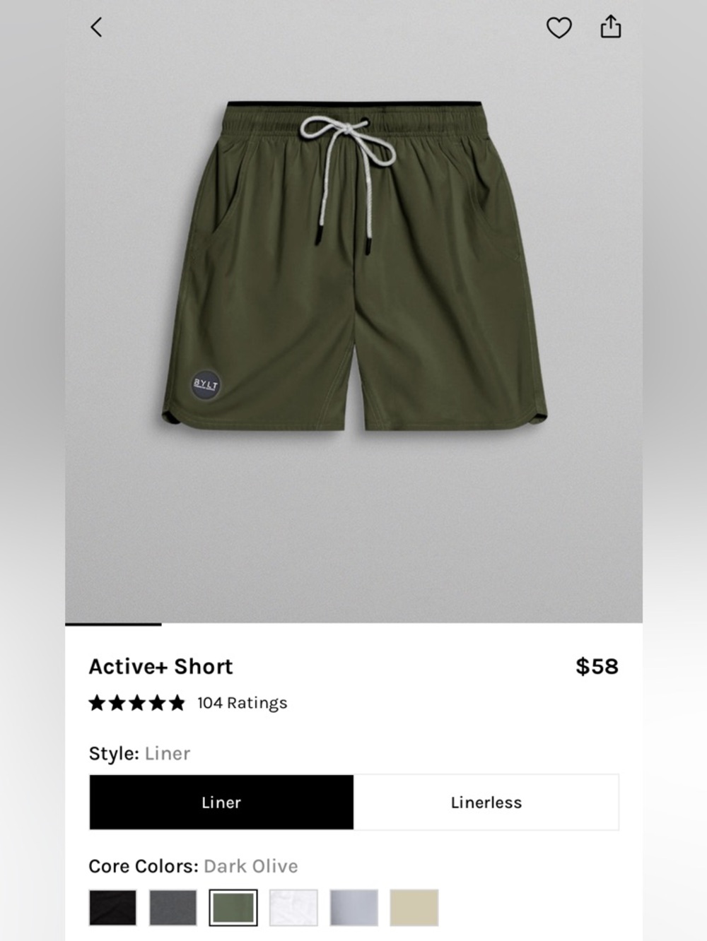 Bylt Men's Dark Olive Green Active+ Shorts - Size Large (inside liner) - Picture 3 of 4